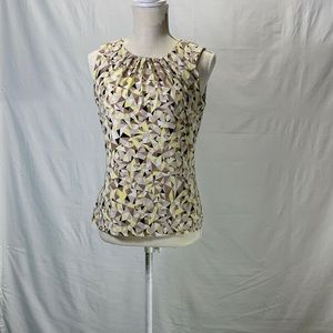 Calvin Klein White, Black, Yellow, Tan Geometric Print Tank Top Size Sma…